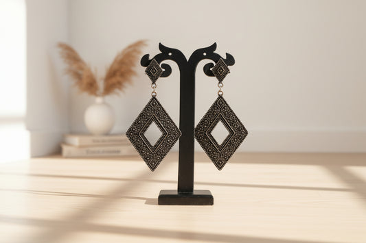 Midnight Noir Geometric Oxidised Earrings
